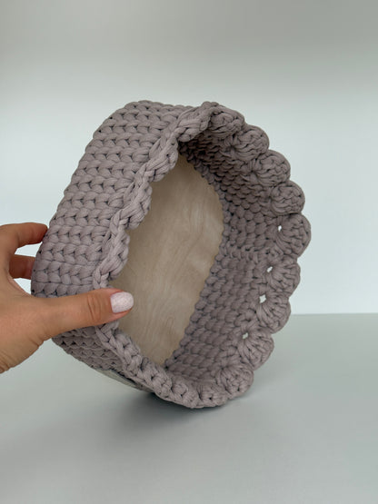 Petal Basket — French Gray | Minimalist Crochet Storage by Cotton Family Design