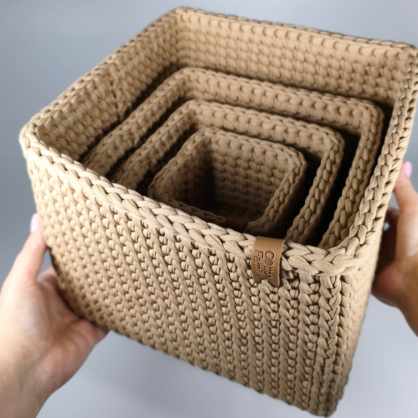 CUBE Wood Basket — Warm Sand