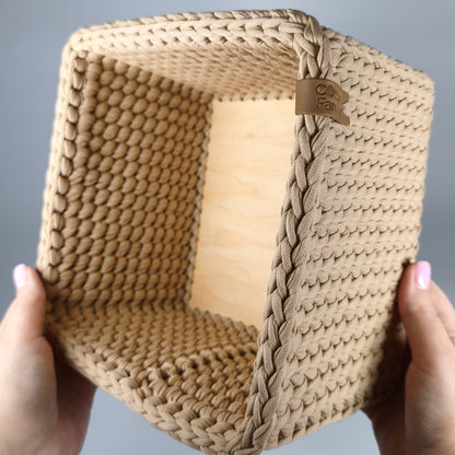 CUBE Wood Basket — Warm Sand