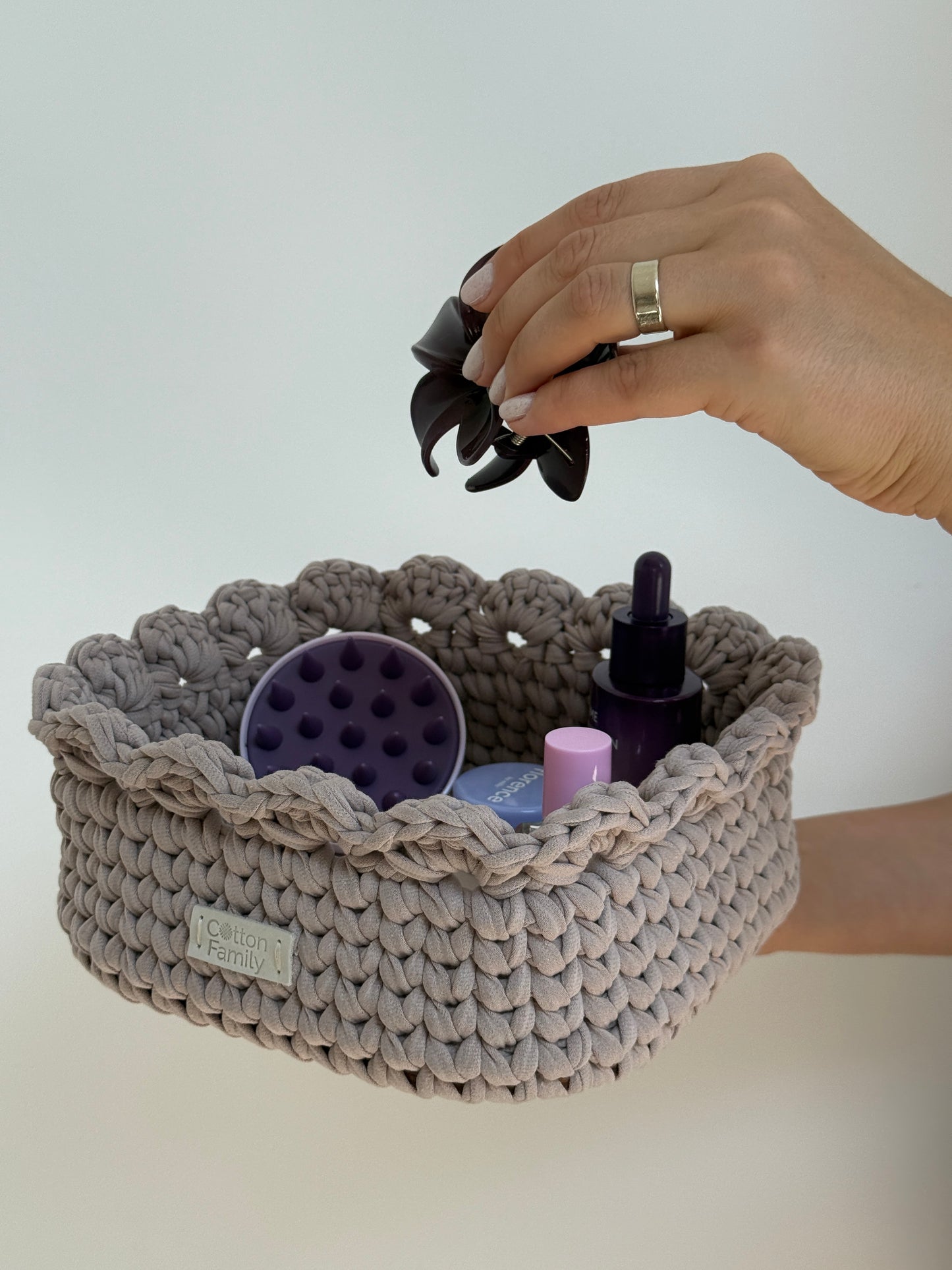 Petal Basket — French Gray | Minimalist Crochet Storage by Cotton Family Design