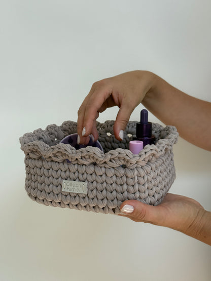 Petal Basket — French Gray | Minimalist Crochet Storage by Cotton Family Design