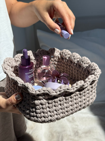 Petal Basket — French Gray | Minimalist Crochet Storage by Cotton Family Design