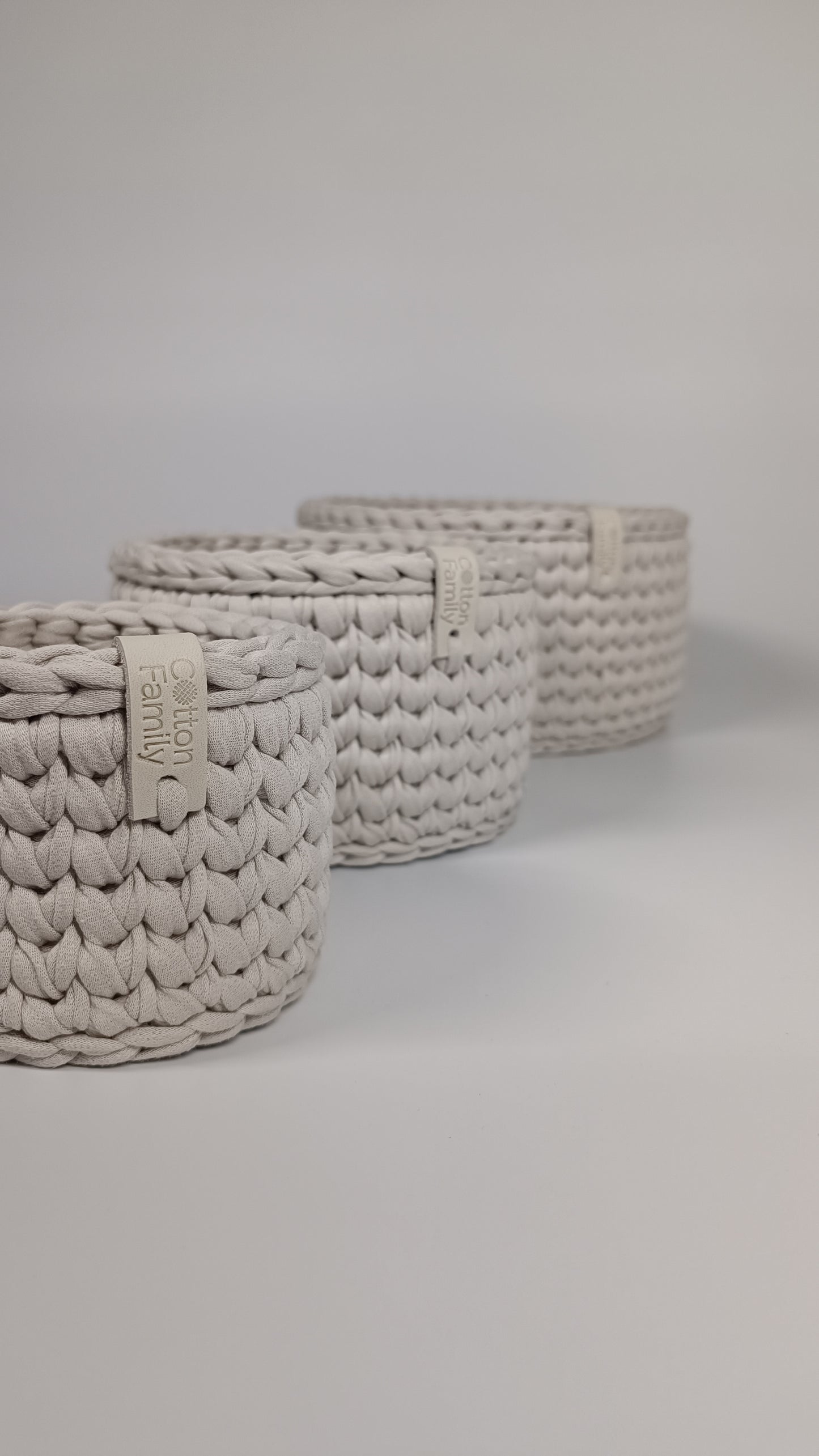 CLASSIC Set — Stone | Handmade Round Crochet Storage Baskets (Set of 3)