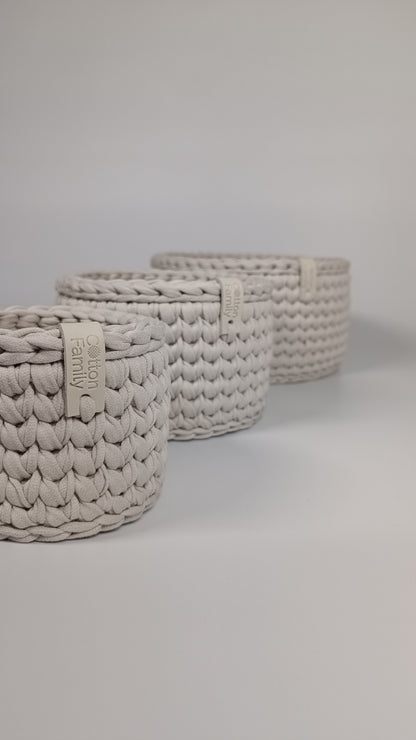 CLASSIC Set — Stone | Handmade Round Crochet Storage Baskets (Set of 3)