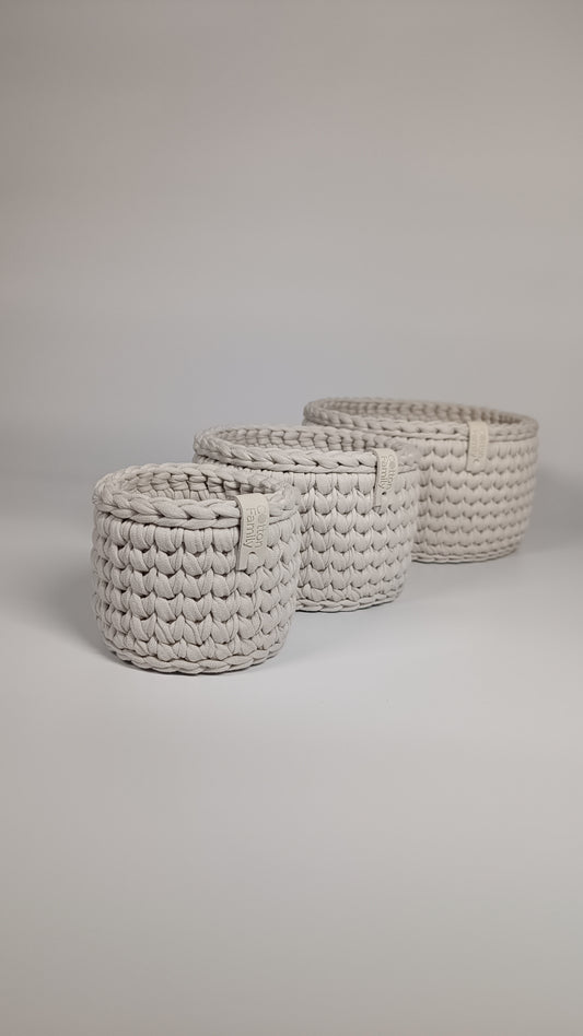 CLASSIC Set — Stone | Handmade Round Crochet Storage Baskets (Set of 3)