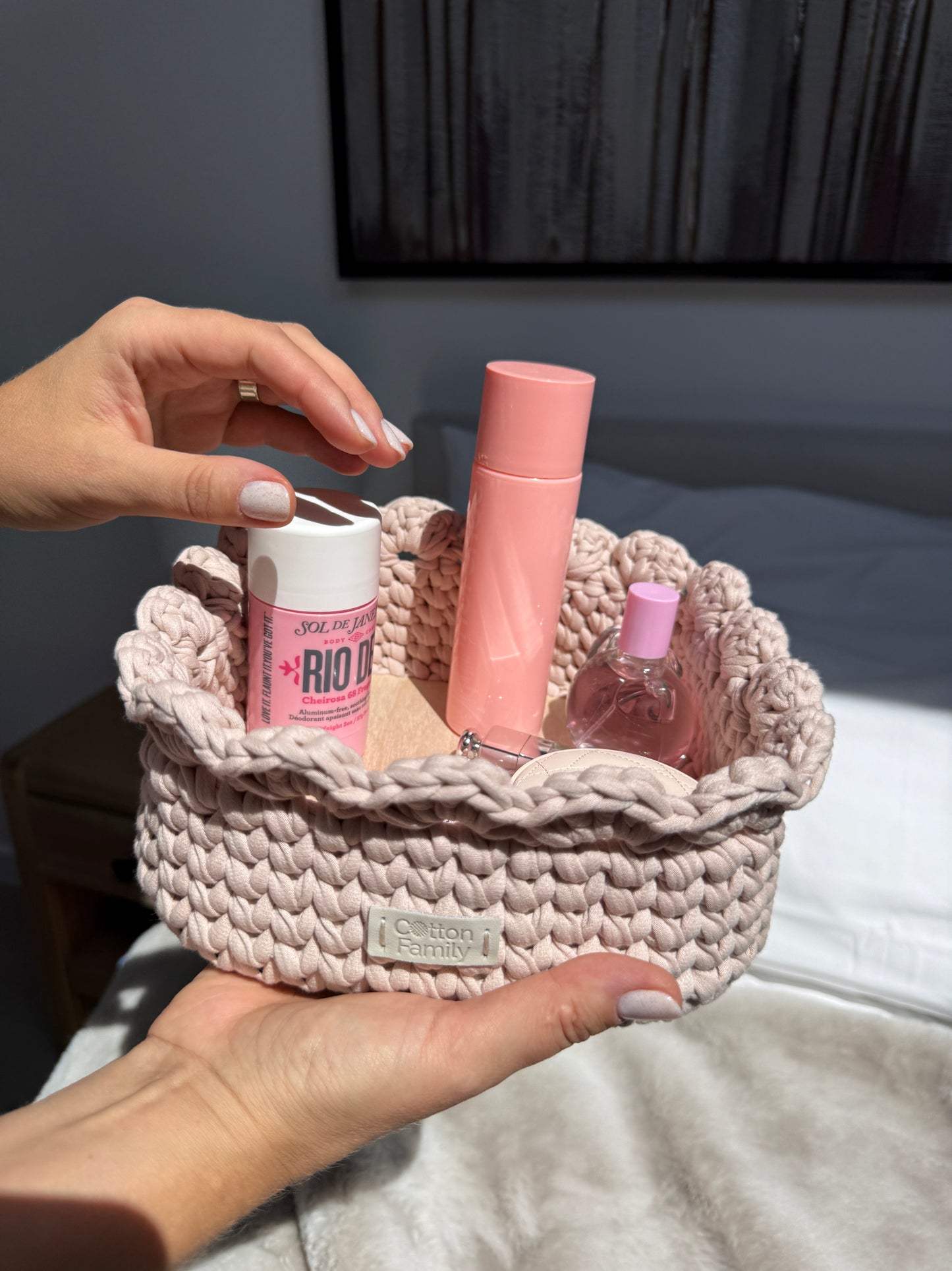 Petal Basket — Powder | Soft Pastel Crochet Storage by Cotton Family Design