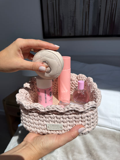 Petal Basket — Powder | Soft Pastel Crochet Storage by Cotton Family Design