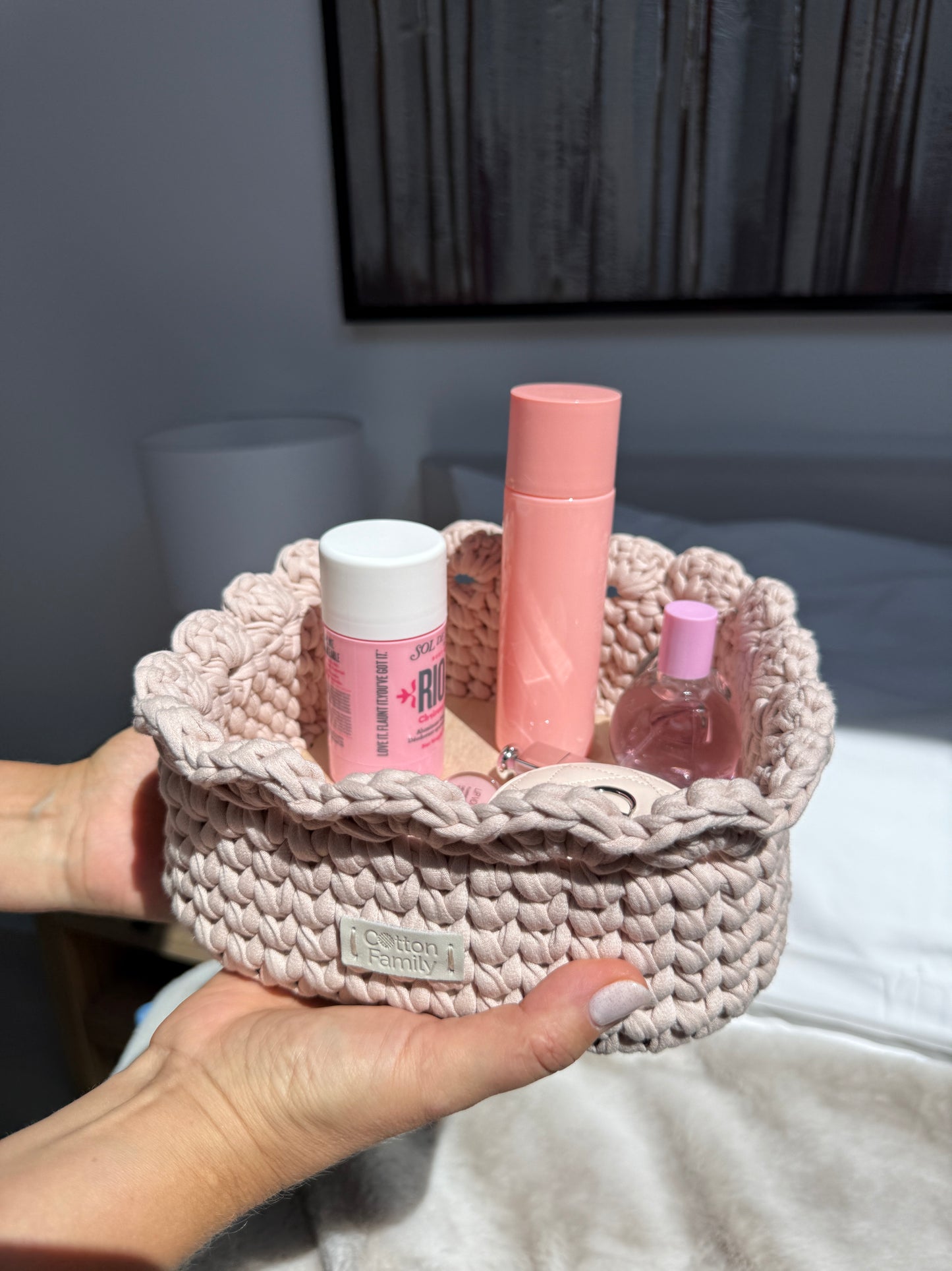 Petal Basket — Powder | Soft Pastel Crochet Storage by Cotton Family Design