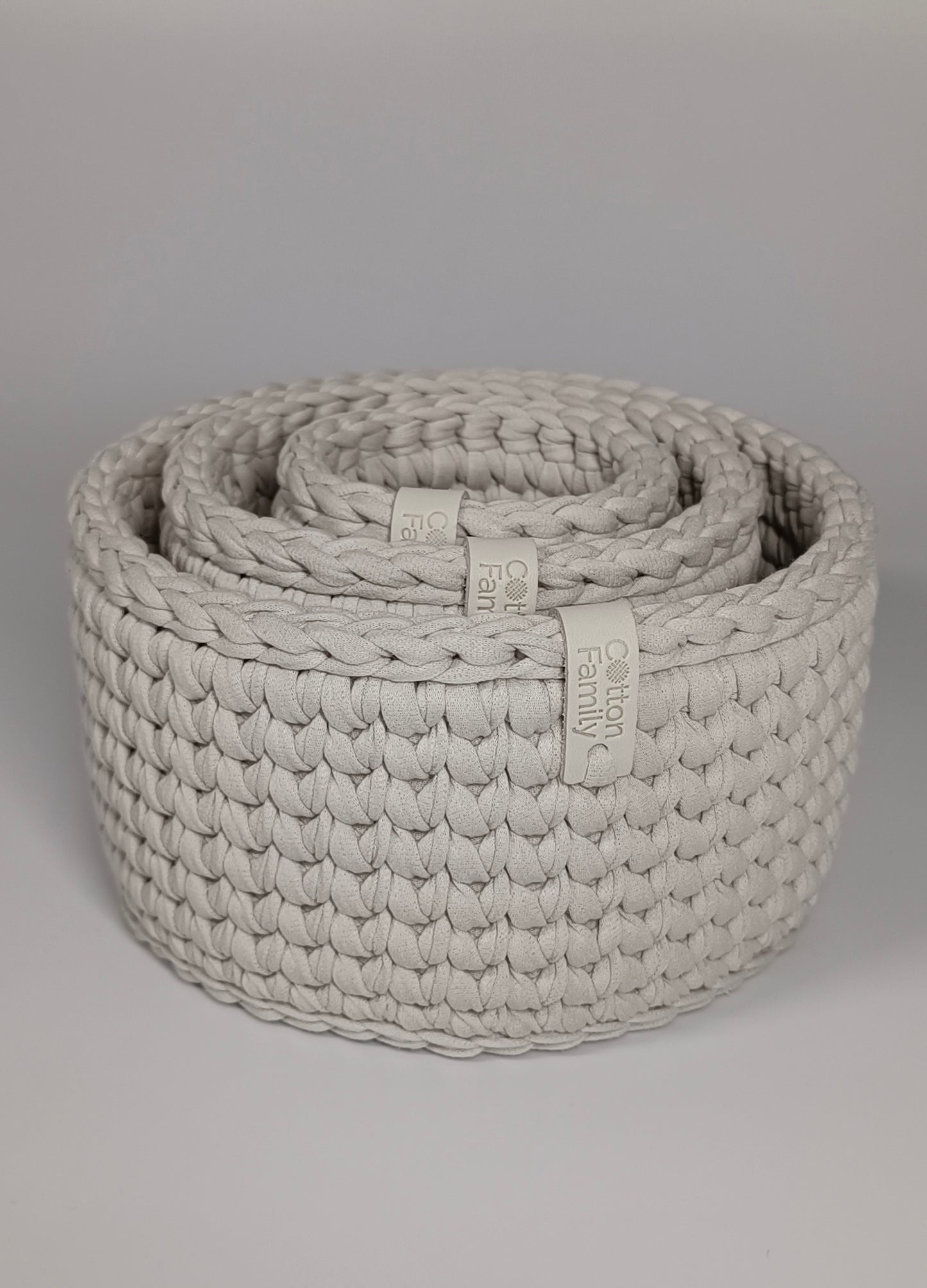 CLASSIC Set — Stone | Handmade Round Crochet Storage Baskets (Set of 3)