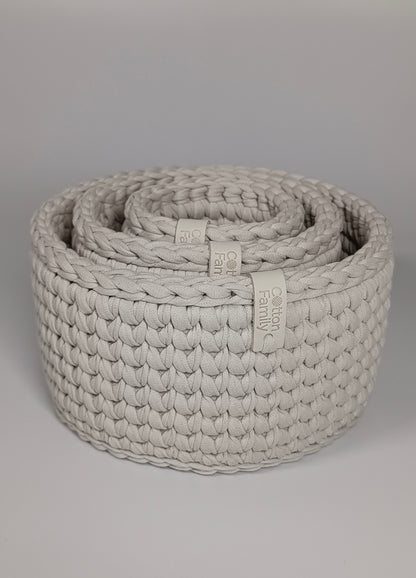 CLASSIC Set — Stone | Handmade Round Crochet Storage Baskets (Set of 3)