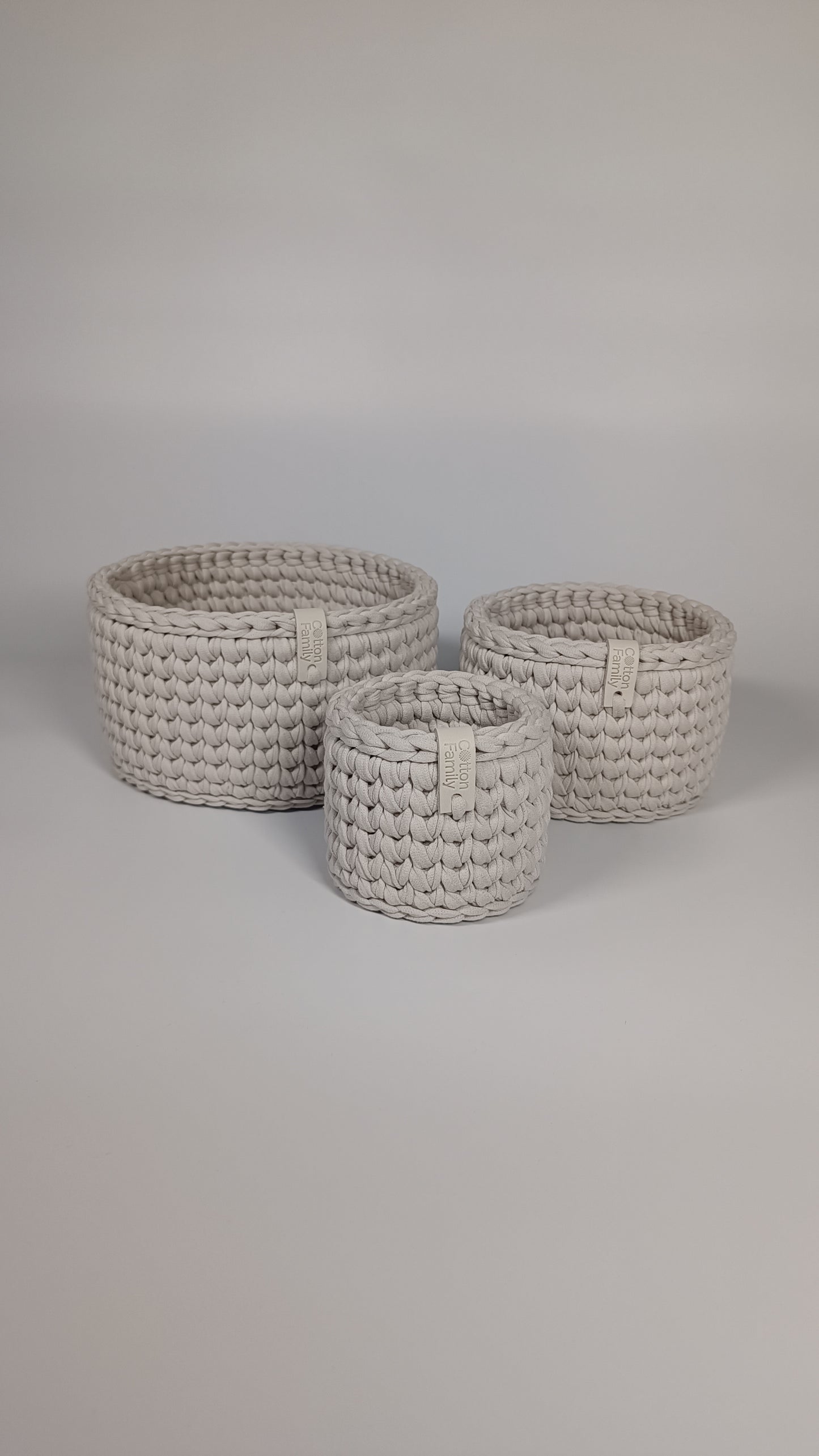 CLASSIC Set — Stone | Handmade Round Crochet Storage Baskets (Set of 3)
