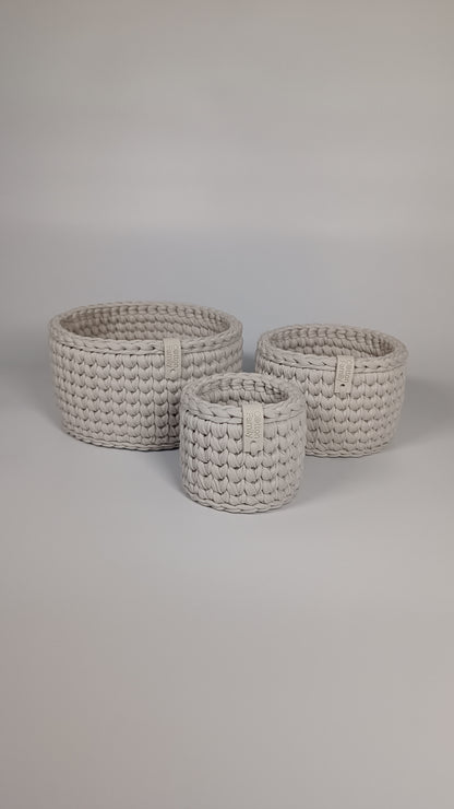 CLASSIC Set — Stone | Handmade Round Crochet Storage Baskets (Set of 3)