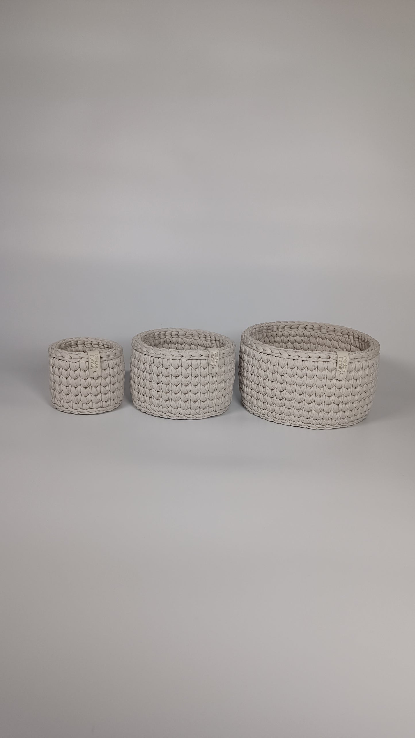 CLASSIC Set — Stone | Handmade Round Crochet Storage Baskets (Set of 3)