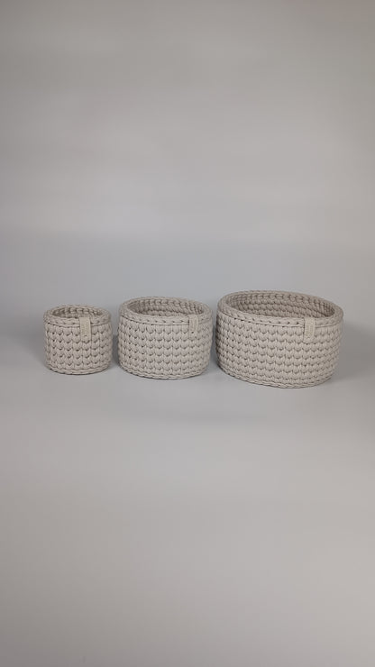 CLASSIC Set — Stone | Handmade Round Crochet Storage Baskets (Set of 3)