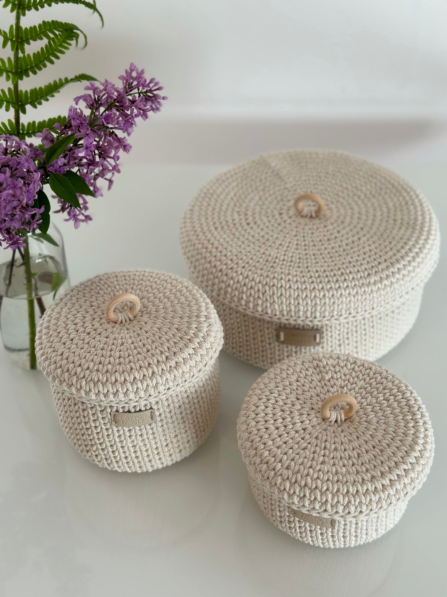 "RING" Set of 3 Round Organizer Lidded Baskets