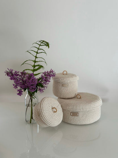 "RING" Set of 3 Round Organizer Lidded Baskets