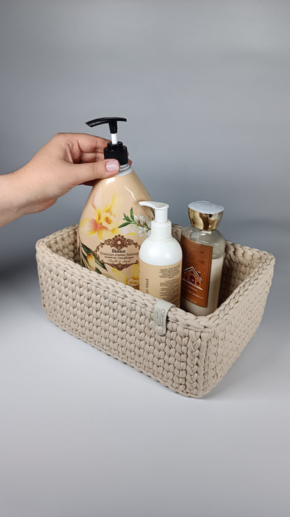RECTO Basket — Beige Powder | Handmade Crochet Organizer with Knitted Bottom