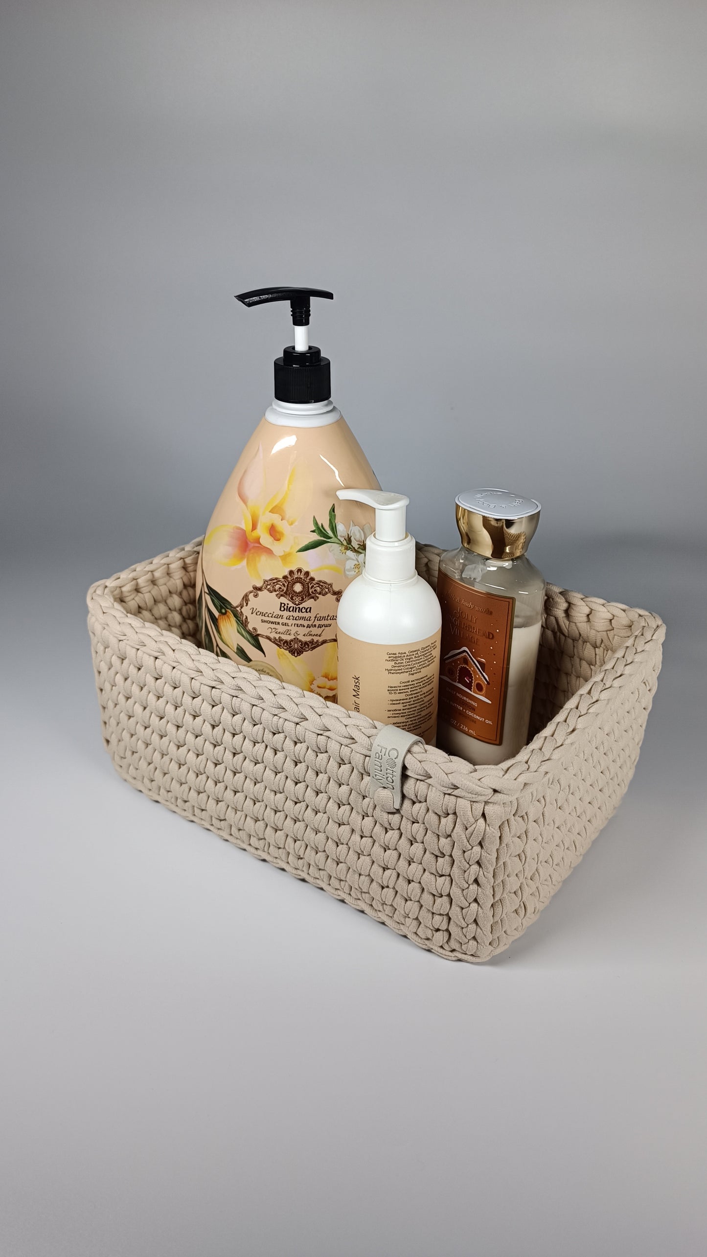 RECTO Basket — Beige Powder | Handmade Crochet Organizer with Knitted Bottom