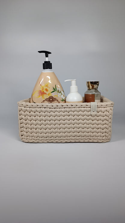 RECTO Basket — Beige Powder | Handmade Crochet Organizer with Knitted Bottom