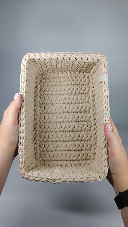 RECTO Basket — Beige Powder | Handmade Crochet Organizer with Knitted Bottom