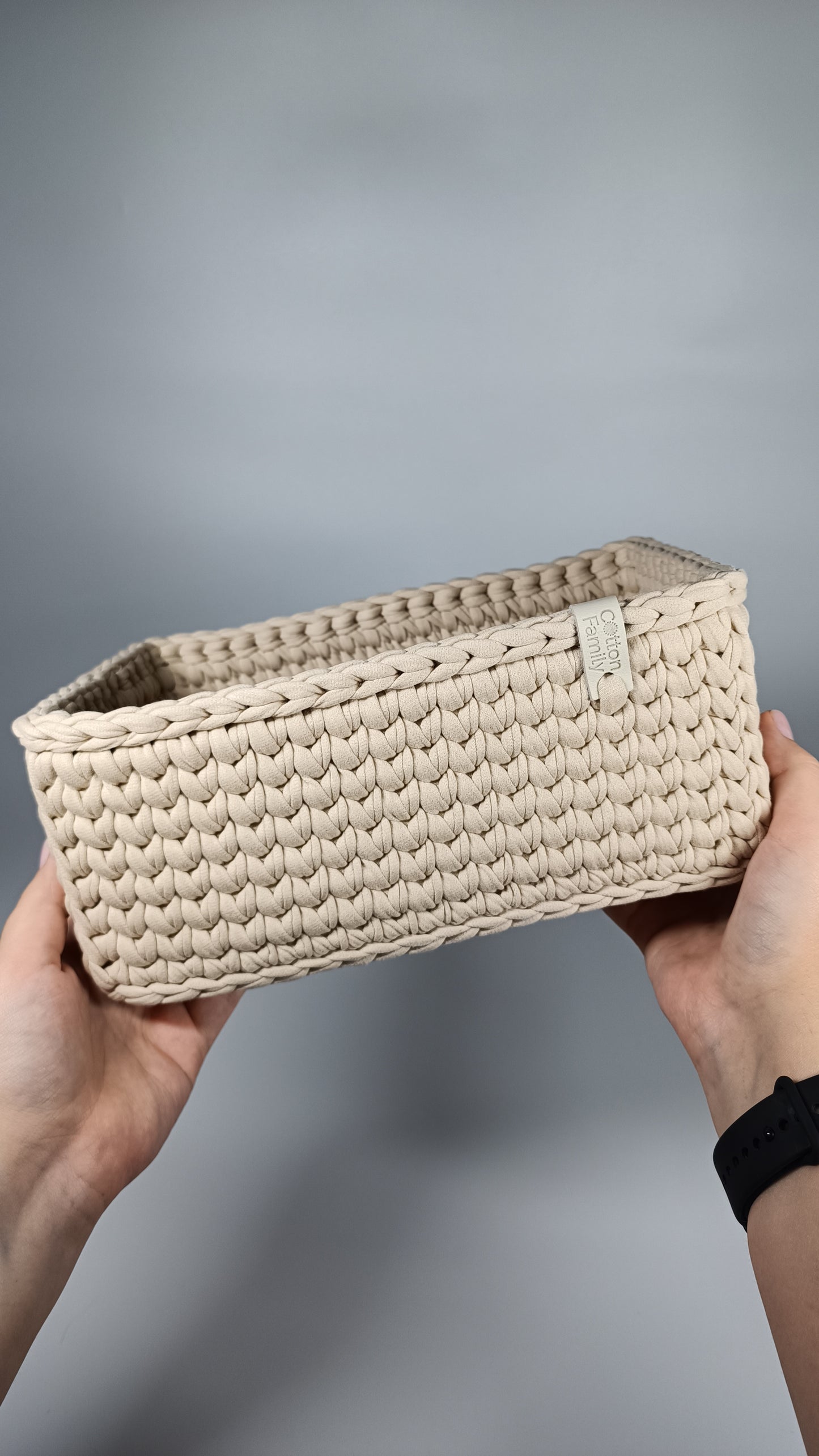 RECTO Basket — Beige Powder | Handmade Crochet Organizer with Knitted Bottom