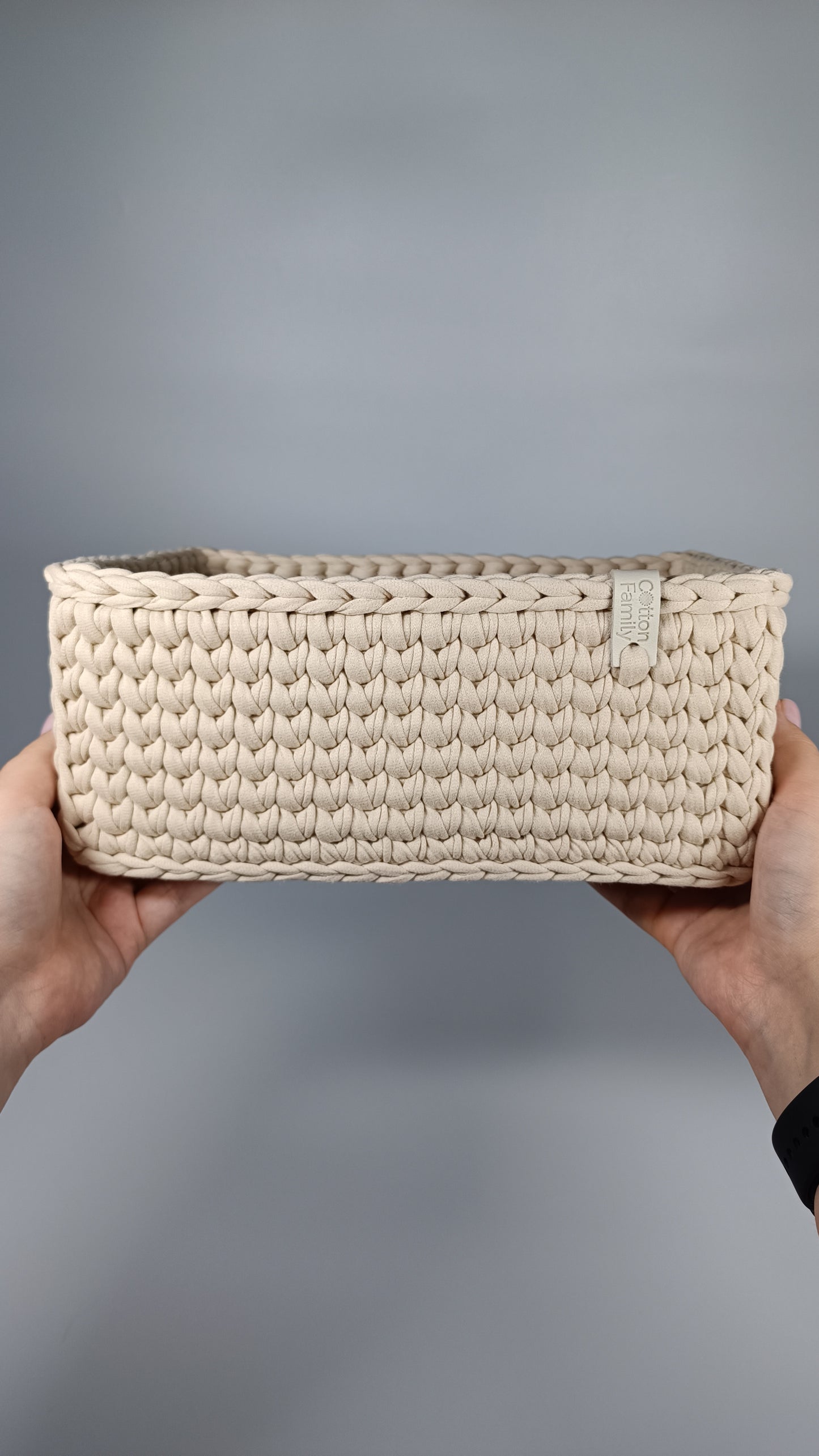 RECTO Basket — Beige Powder | Handmade Crochet Organizer with Knitted Bottom