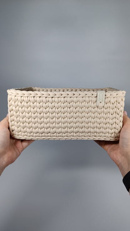 RECTO Basket — Beige Powder | Handmade Crochet Organizer with Knitted Bottom