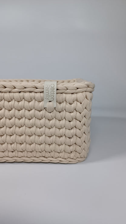 RECTO Basket — Beige Powder | Handmade Crochet Organizer with Knitted Bottom