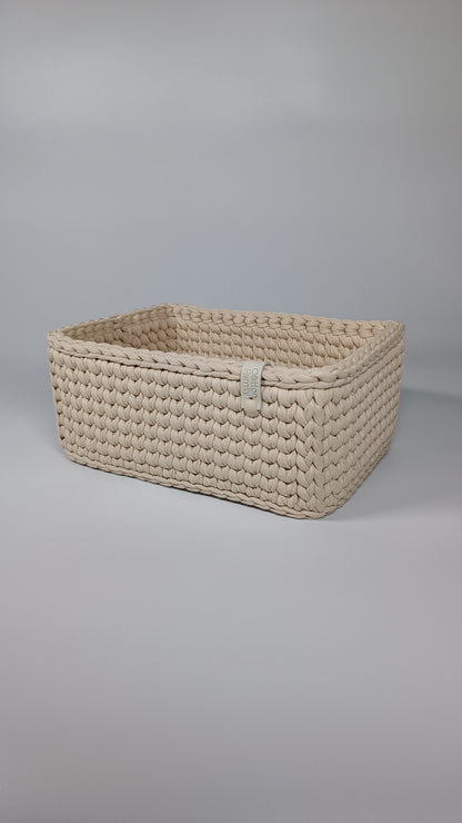 RECTO Basket — Beige Powder | Handmade Crochet Organizer with Knitted Bottom
