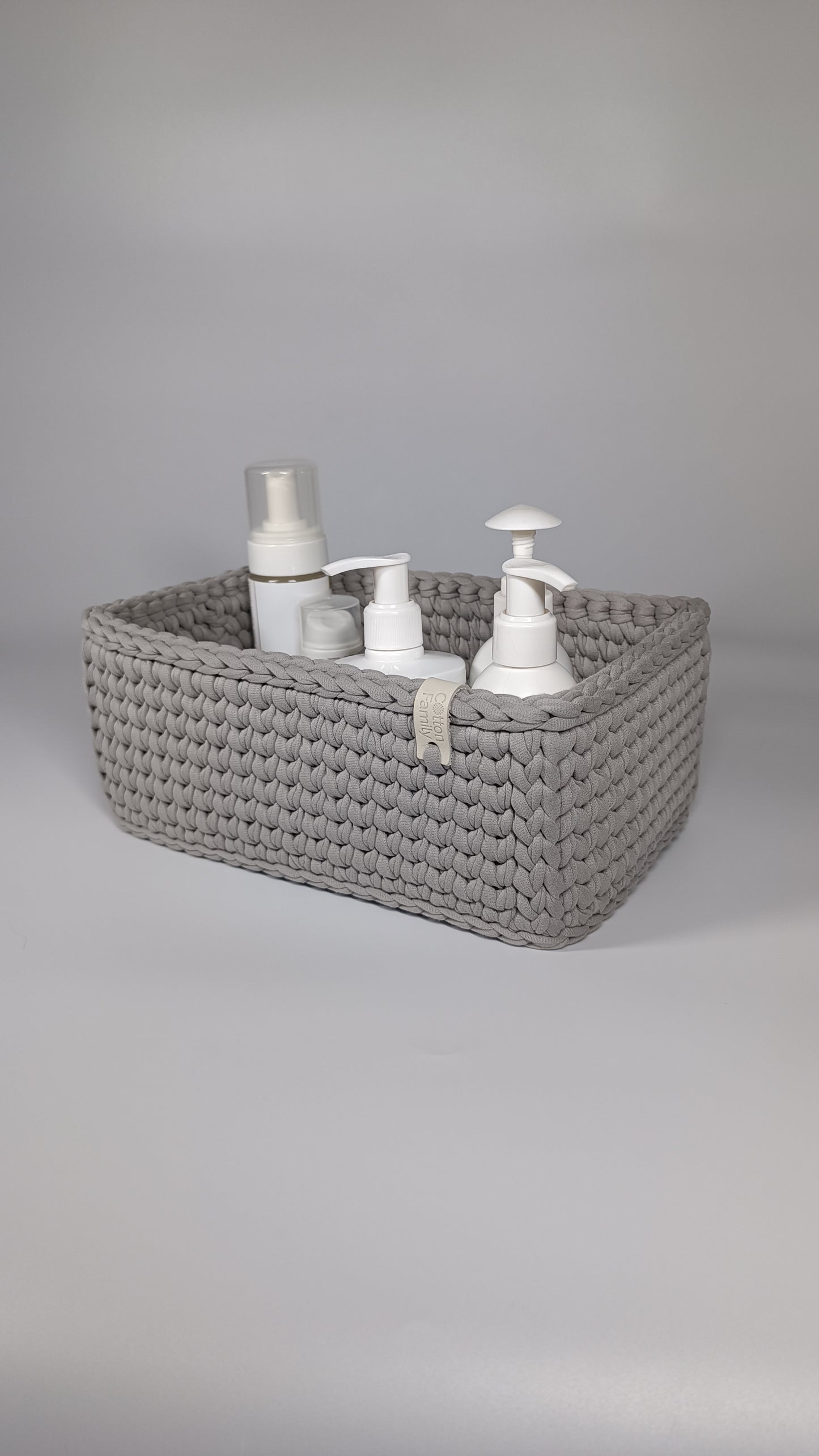 RECTO Basket — Warm Gray | Handmade Crochet Organizer with Knitted Bottom