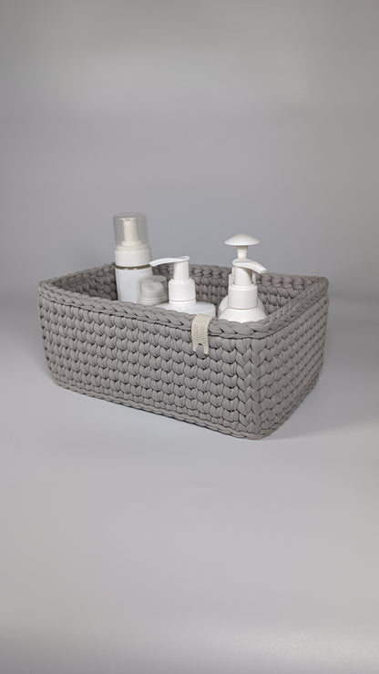 RECTO Basket — Warm Gray | Handmade Crochet Organizer with Knitted Bottom
