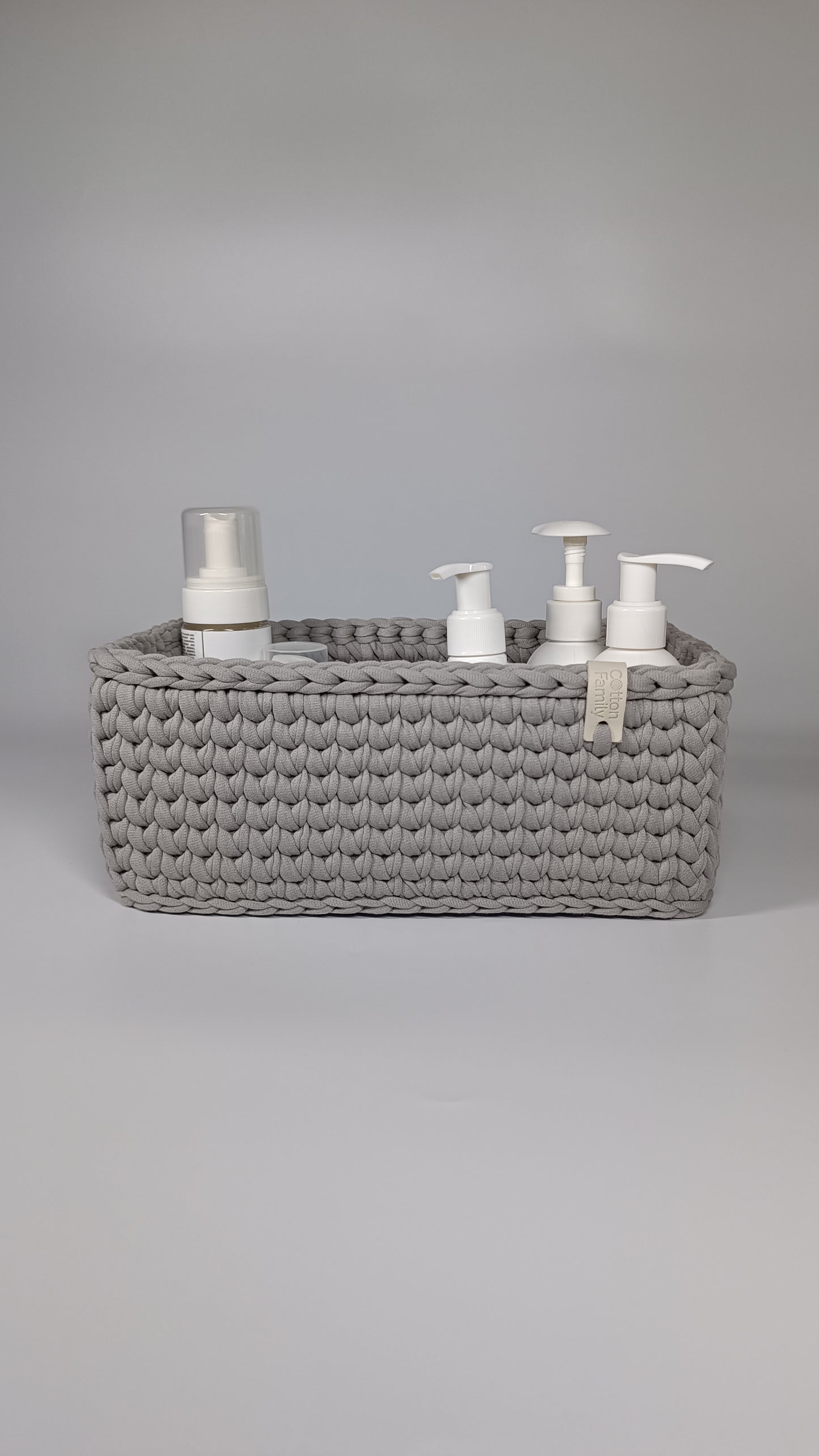 RECTO Basket — Warm Gray | Handmade Crochet Organizer with Knitted Bottom