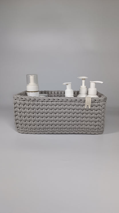 RECTO Basket — Warm Gray | Handmade Crochet Organizer with Knitted Bottom