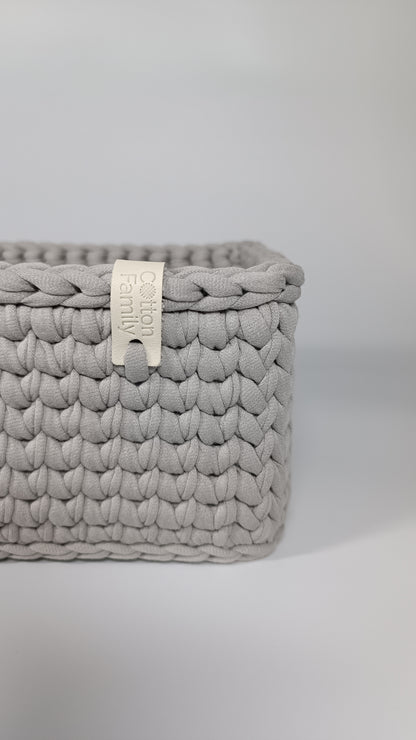 RECTO Basket — Warm Gray | Handmade Crochet Organizer with Knitted Bottom
