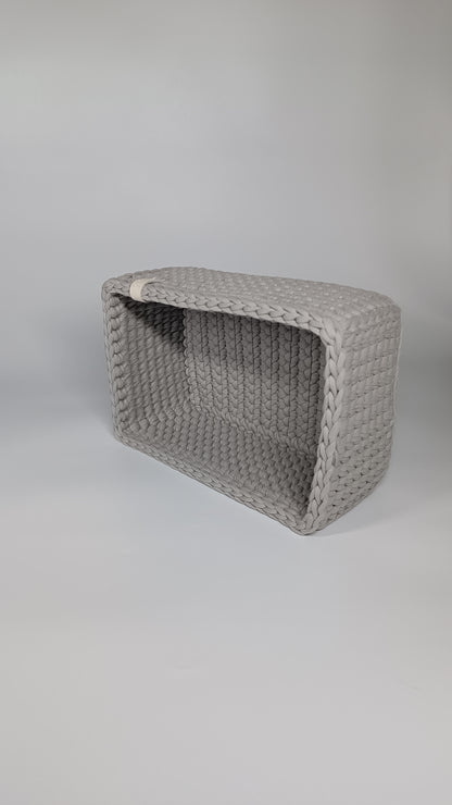 RECTO Basket — Warm Gray | Handmade Crochet Organizer with Knitted Bottom