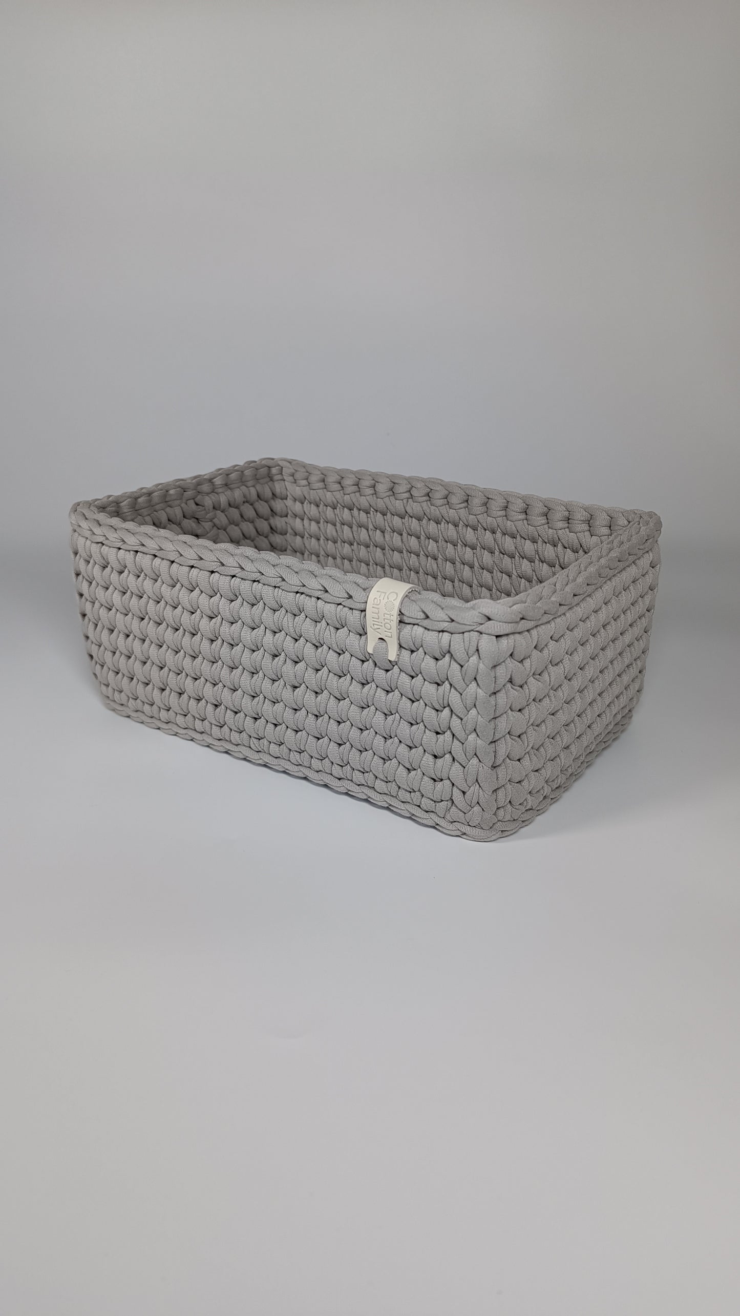 RECTO Basket — Warm Gray | Handmade Crochet Organizer with Knitted Bottom