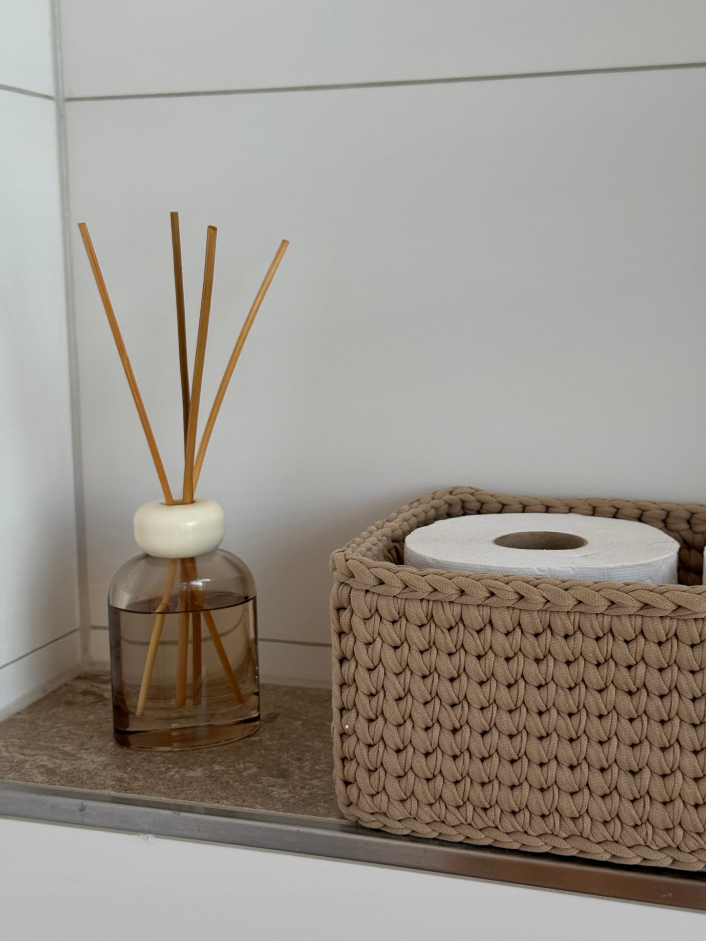 RECTO Basket — Warm Sand | Handmade Crochet Organizer with Knitted Bottom