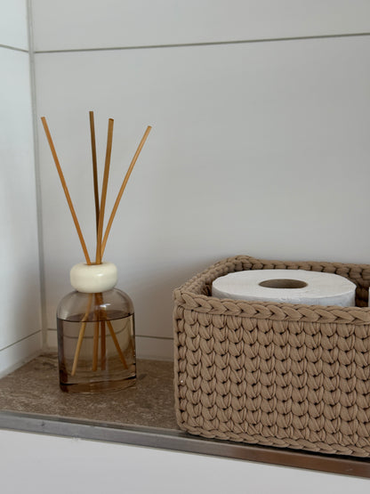 RECTO Basket — Warm Sand | Handmade Crochet Organizer with Knitted Bottom