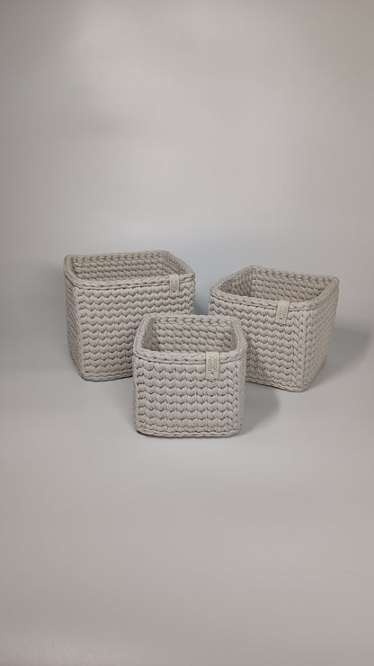 CUBE Set — Stone | Handmade Crochet Storage Baskets (Set of 3)