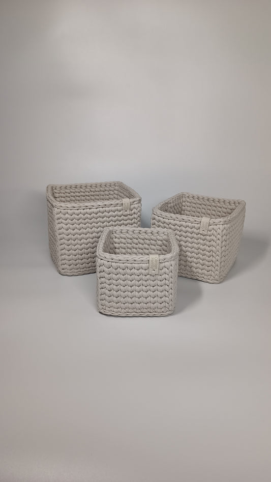 CUBE Set — Stone | Handmade Crochet Storage Baskets (Set of 3)