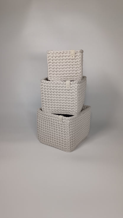 CUBE Set — Stone | Handmade Crochet Storage Baskets (Set of 3)