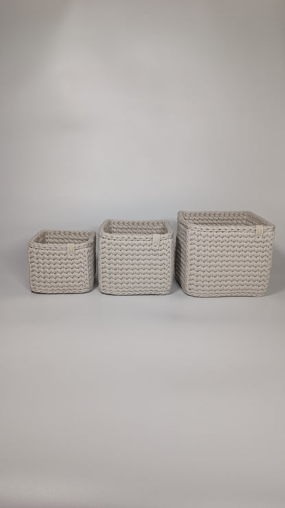 CUBE Set — Stone | Handmade Crochet Storage Baskets (Set of 3)