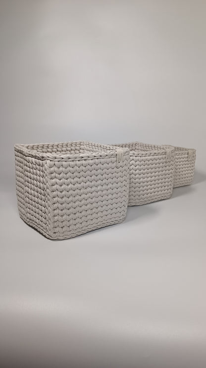 CUBE Set — Stone | Handmade Crochet Storage Baskets (Set of 3)