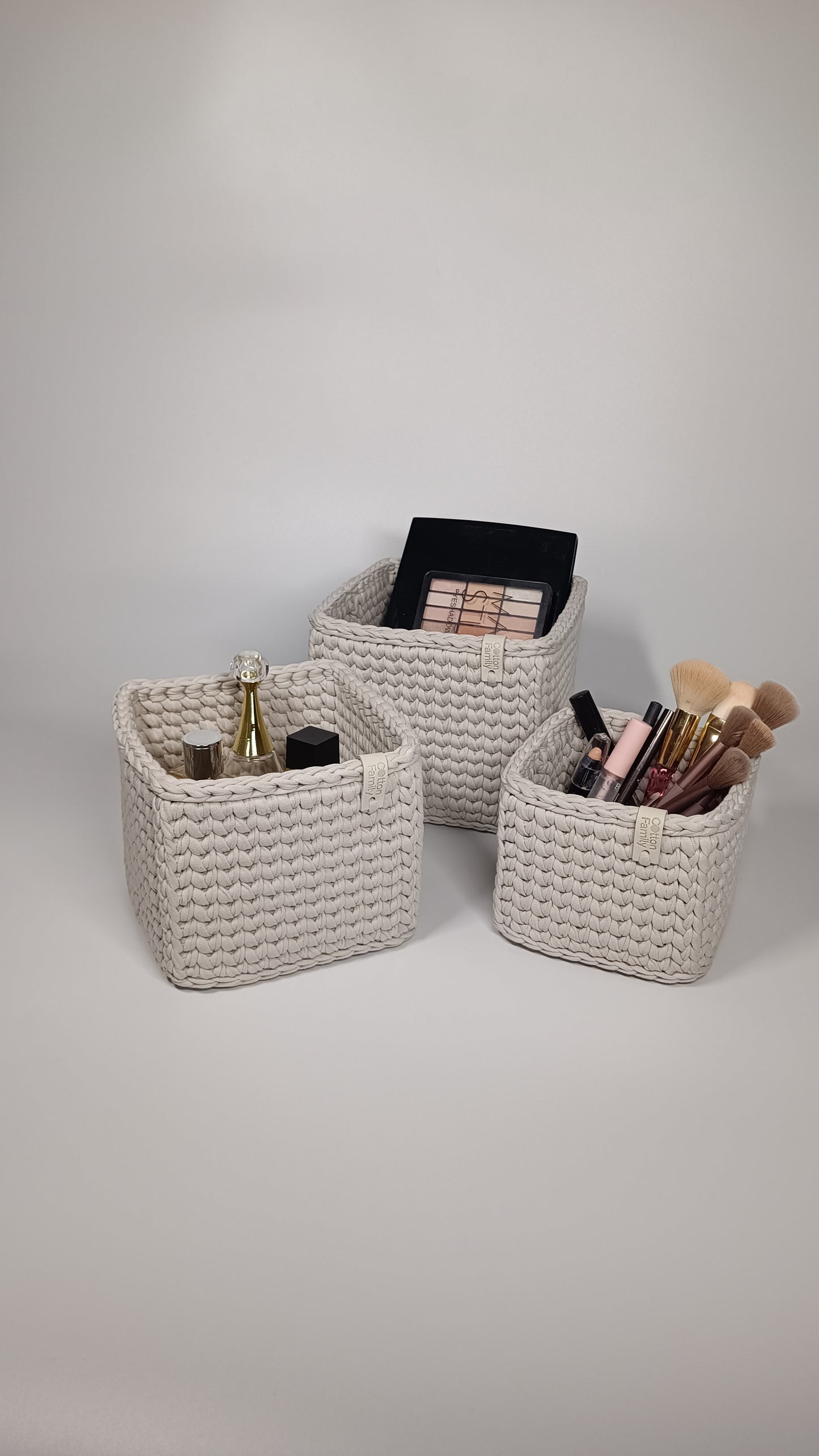 CUBE Set — Stone | Handmade Crochet Storage Baskets (Set of 3)
