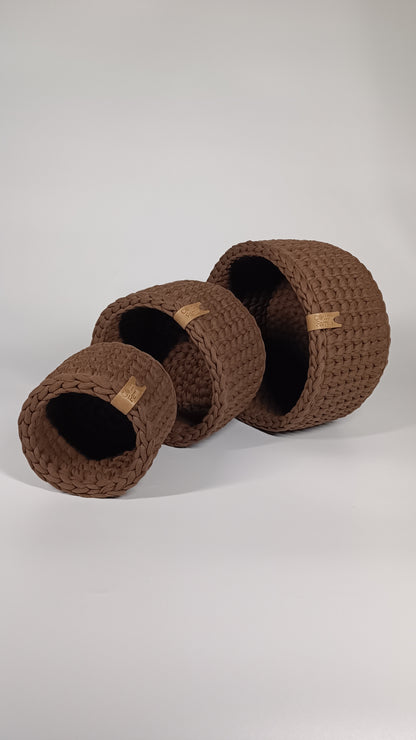 CLASSIC Set — Arabica | Handmade Round Crochet Storage Baskets (Set of 3)