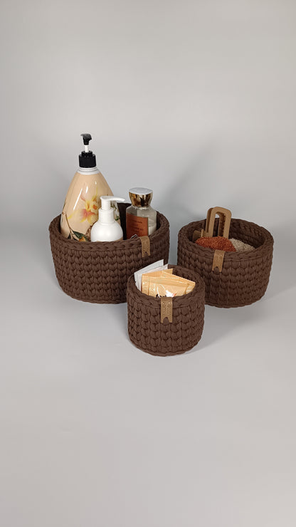 CLASSIC Set — Arabica | Handmade Round Crochet Storage Baskets (Set of 3)
