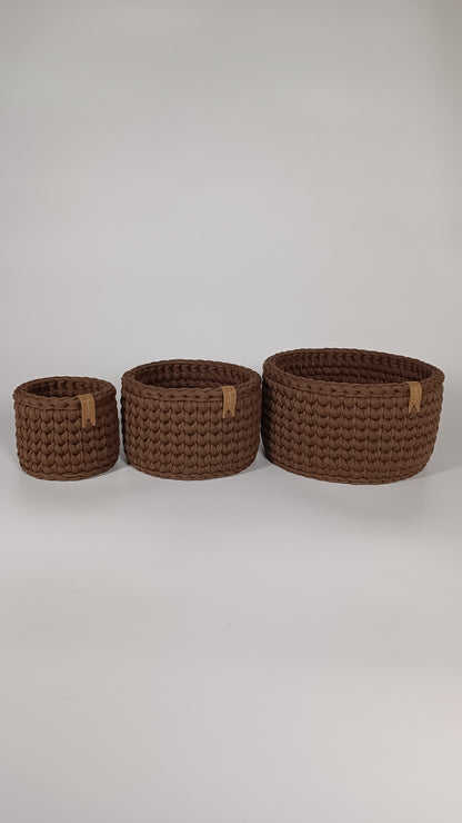 CLASSIC Set — Arabica | Handmade Round Crochet Storage Baskets (Set of 3)