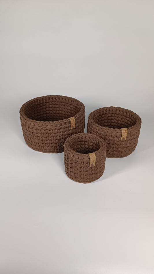 CLASSIC Set — Arabica | Handmade Round Crochet Storage Baskets (Set of 3)