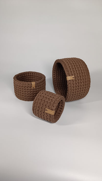 CLASSIC Set — Arabica | Handmade Round Crochet Storage Baskets (Set of 3)