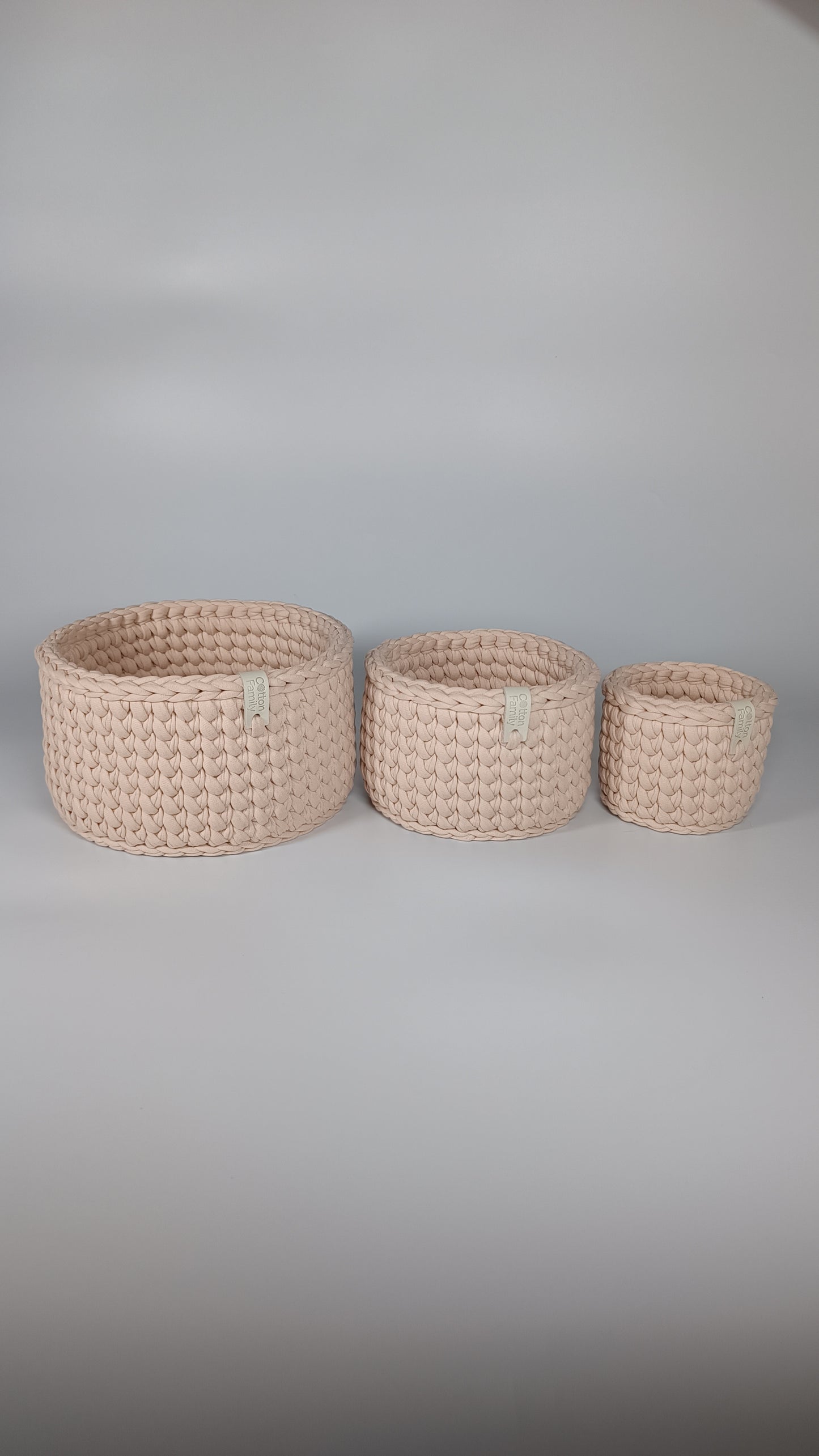 CLASSIC Set — Powder | Handmade Round Crochet Storage Baskets (Set of 3)